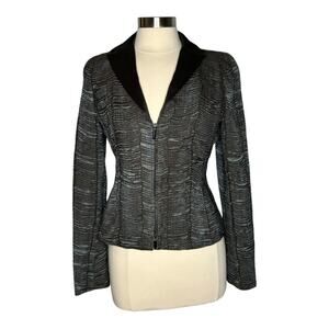 Akris Ruched Front Double Zipper Jacket Satin Lapel Size 6